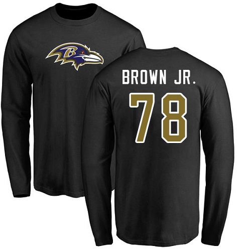 Men Baltimore Ravens Black Orlando Brown Jr. Name and Number Logo NFL Football #78 Long Sleeve T Shirt